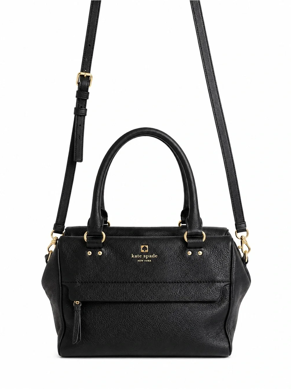 Kate Spade Black Pebbled Leather Satchel Crossbody Shoulder Bag gold hardware